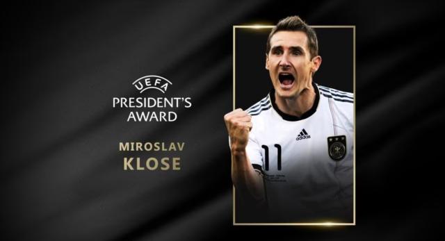 官方：克洛泽获得2023年欧足联主席奖
